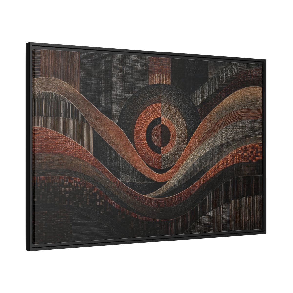 Side Mockup 12. Abstract Geometric Patterns Abstract Bronze Black shown as stretched canvas wall art
