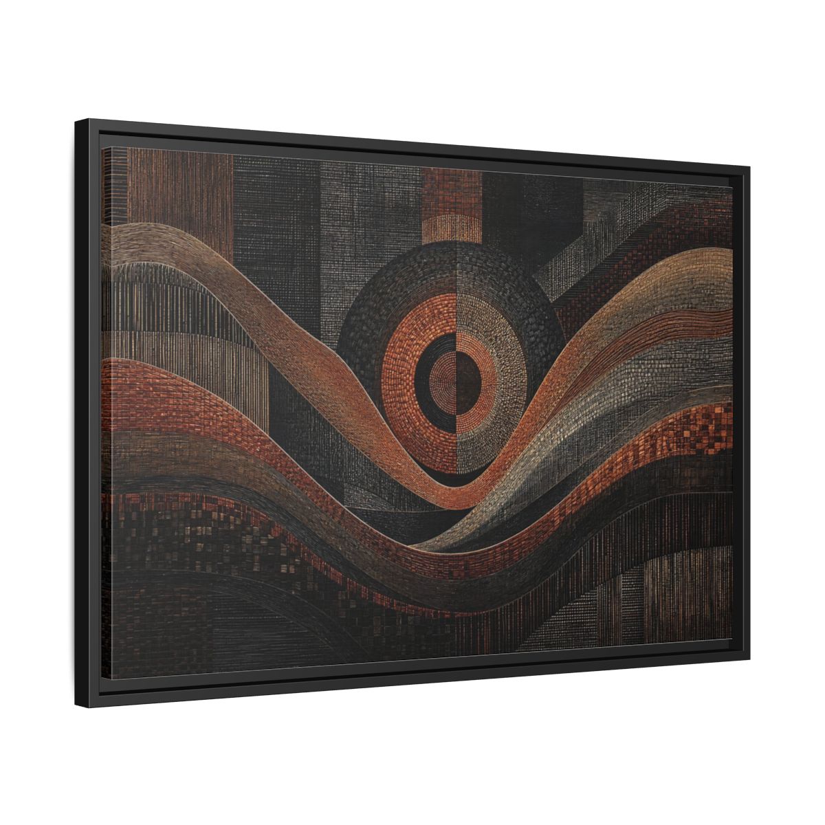 Side Mockup 14. Abstract Geometric Patterns Abstract Bronze Black shown as stretched canvas wall art