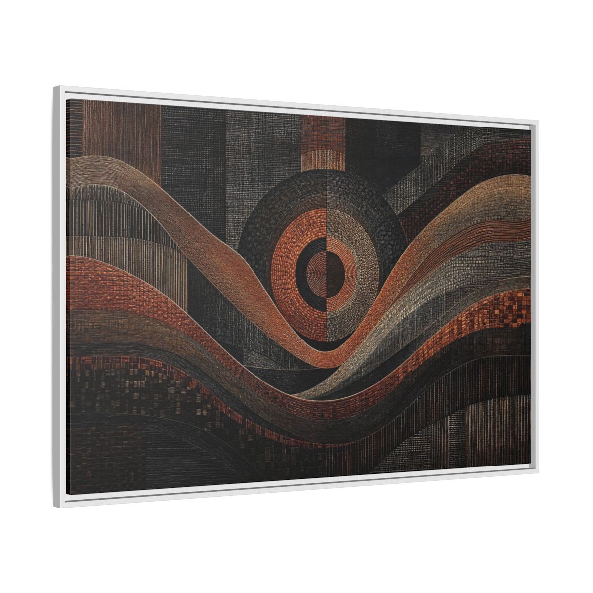 Side Mockup 7. Abstract Geometric Patterns Abstract Bronze Black shown as stretched canvas wall art