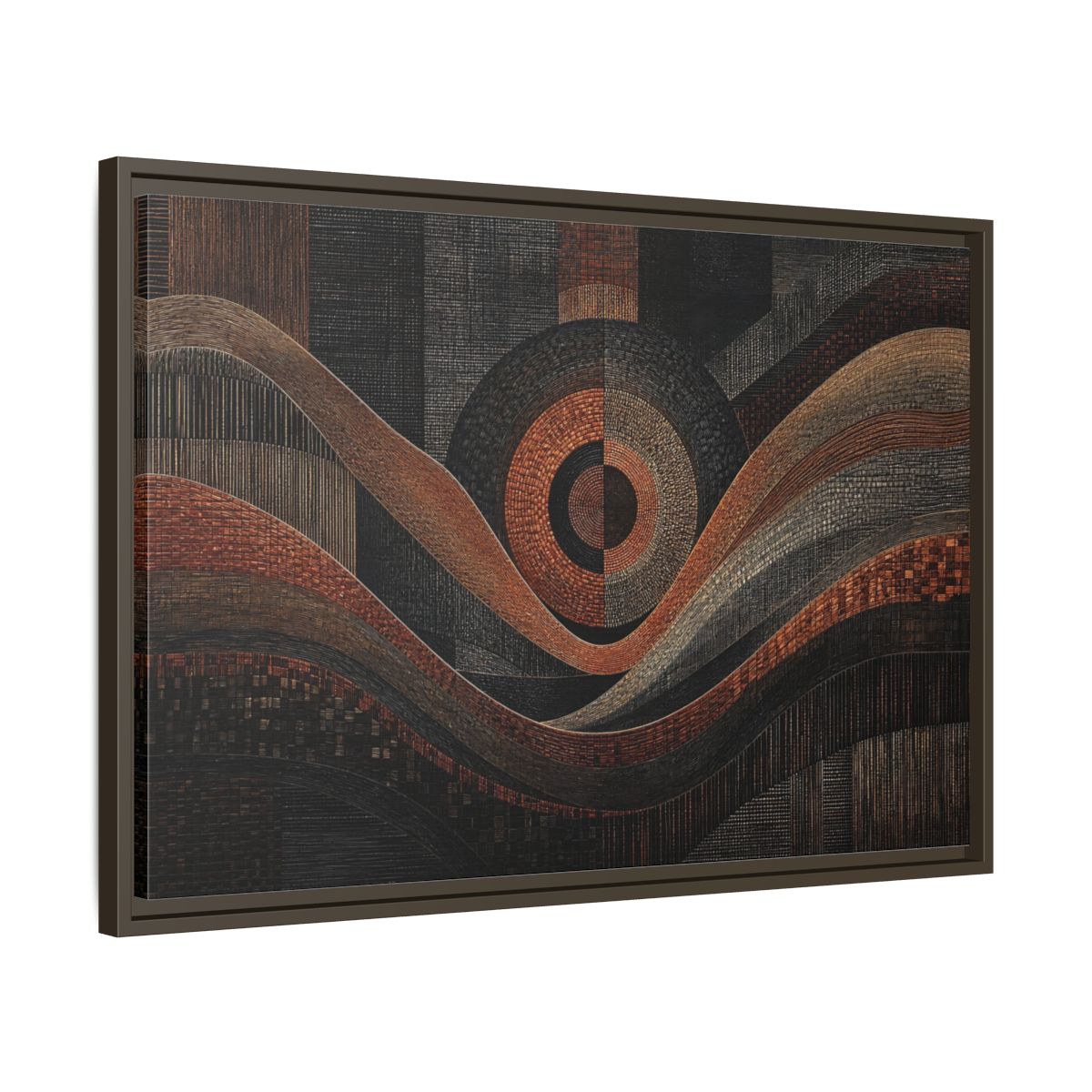 Side Mockup 11. Abstract Geometric Patterns Abstract Bronze Black shown as stretched canvas wall art