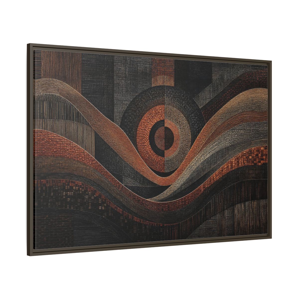 Side Mockup 8. Abstract Geometric Patterns Abstract Bronze Black shown as stretched canvas wall art