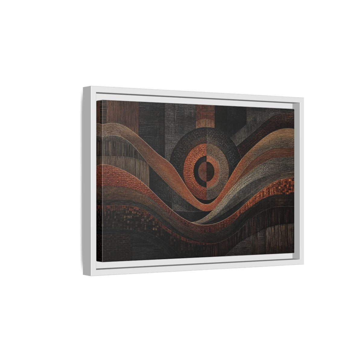 Side Mockup 4. Abstract Geometric Patterns Abstract Bronze Black shown as stretched canvas wall art