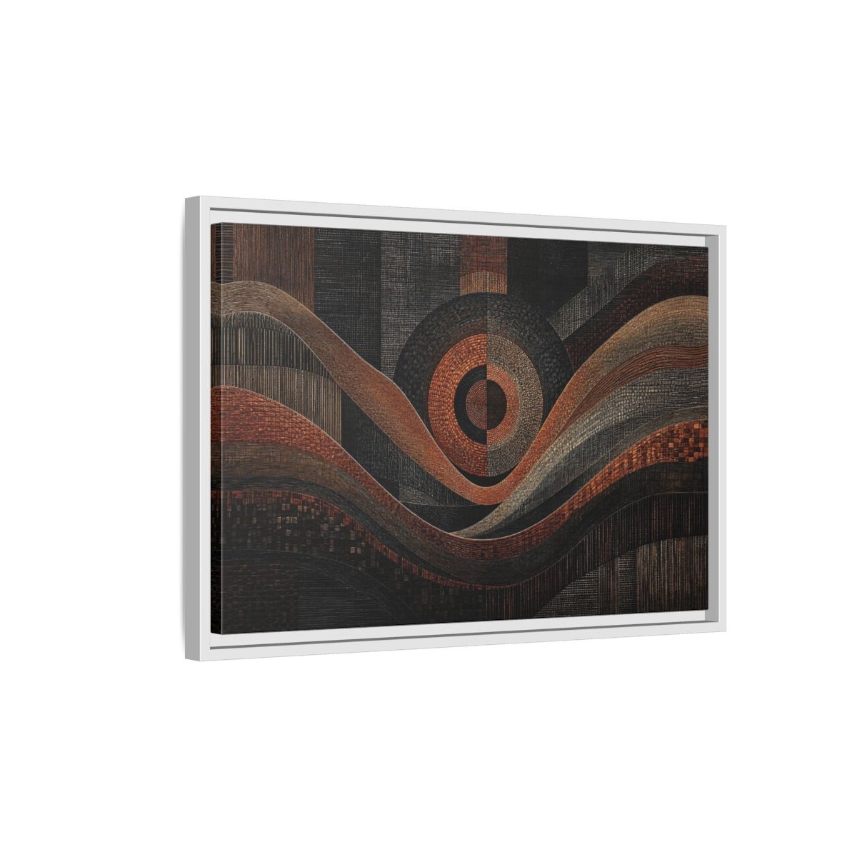 Side Mockup 1. Abstract Geometric Patterns Abstract Bronze Black shown as stretched canvas wall art