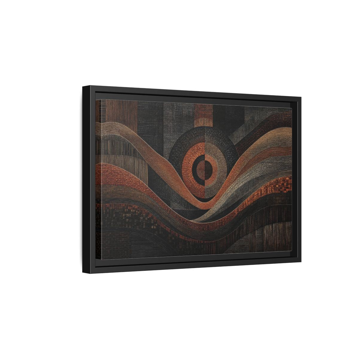 Side Mockup 6. Abstract Geometric Patterns Abstract Bronze Black shown as stretched canvas wall art