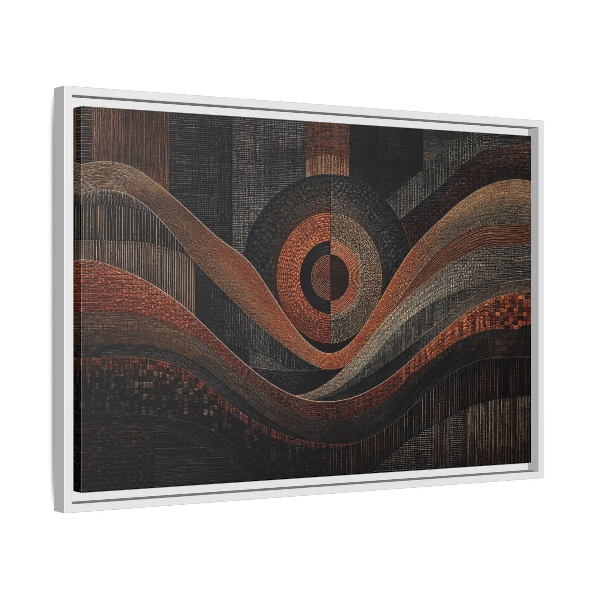 Side Mockup 10. Abstract Geometric Patterns Abstract Bronze Black shown as stretched canvas wall art