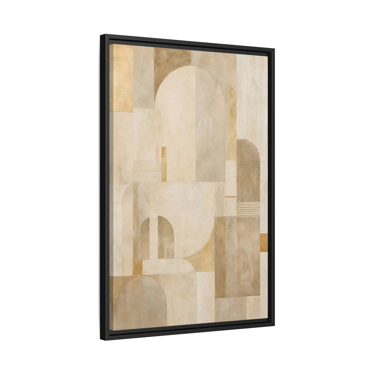 Side Mockup 14. Abstract Geometric Shapes Beige And Gold shown as stretched canvas wall art