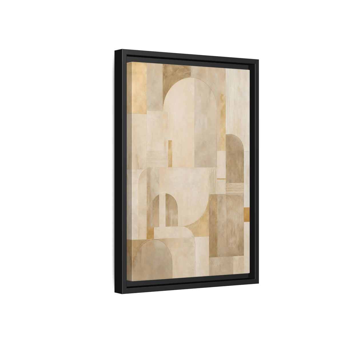 Side Mockup 6. Abstract Geometric Shapes Beige And Gold shown as stretched canvas wall art