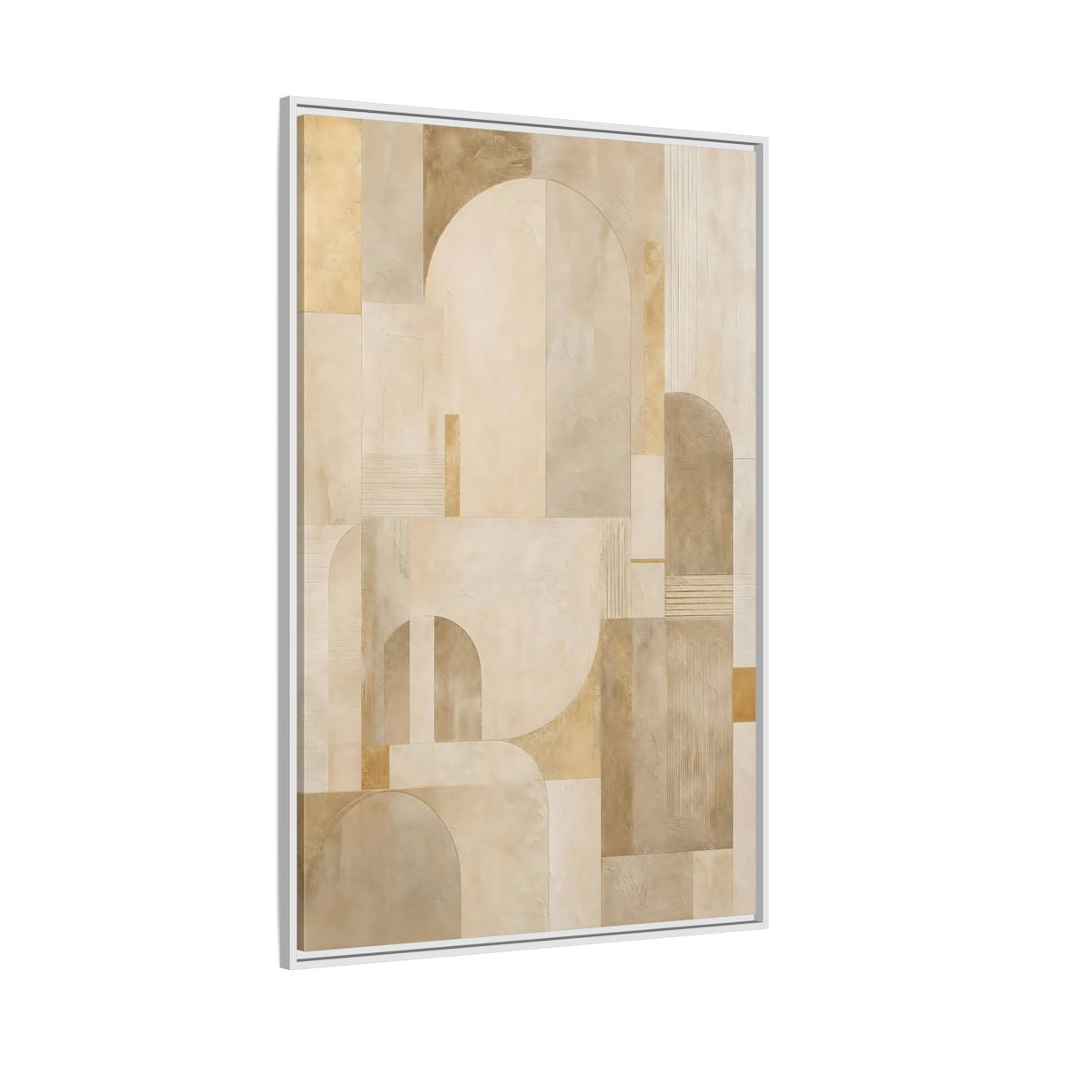 Side Mockup 7. Abstract Geometric Shapes Beige And Gold shown as stretched canvas wall art