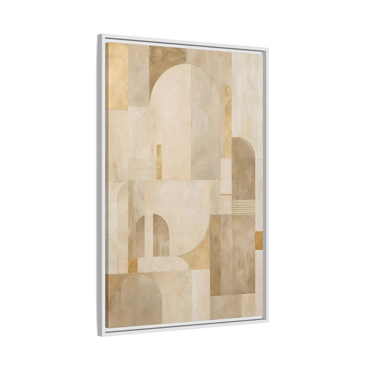 Side Mockup 9. Abstract Geometric Shapes Beige And Gold shown as stretched canvas wall art