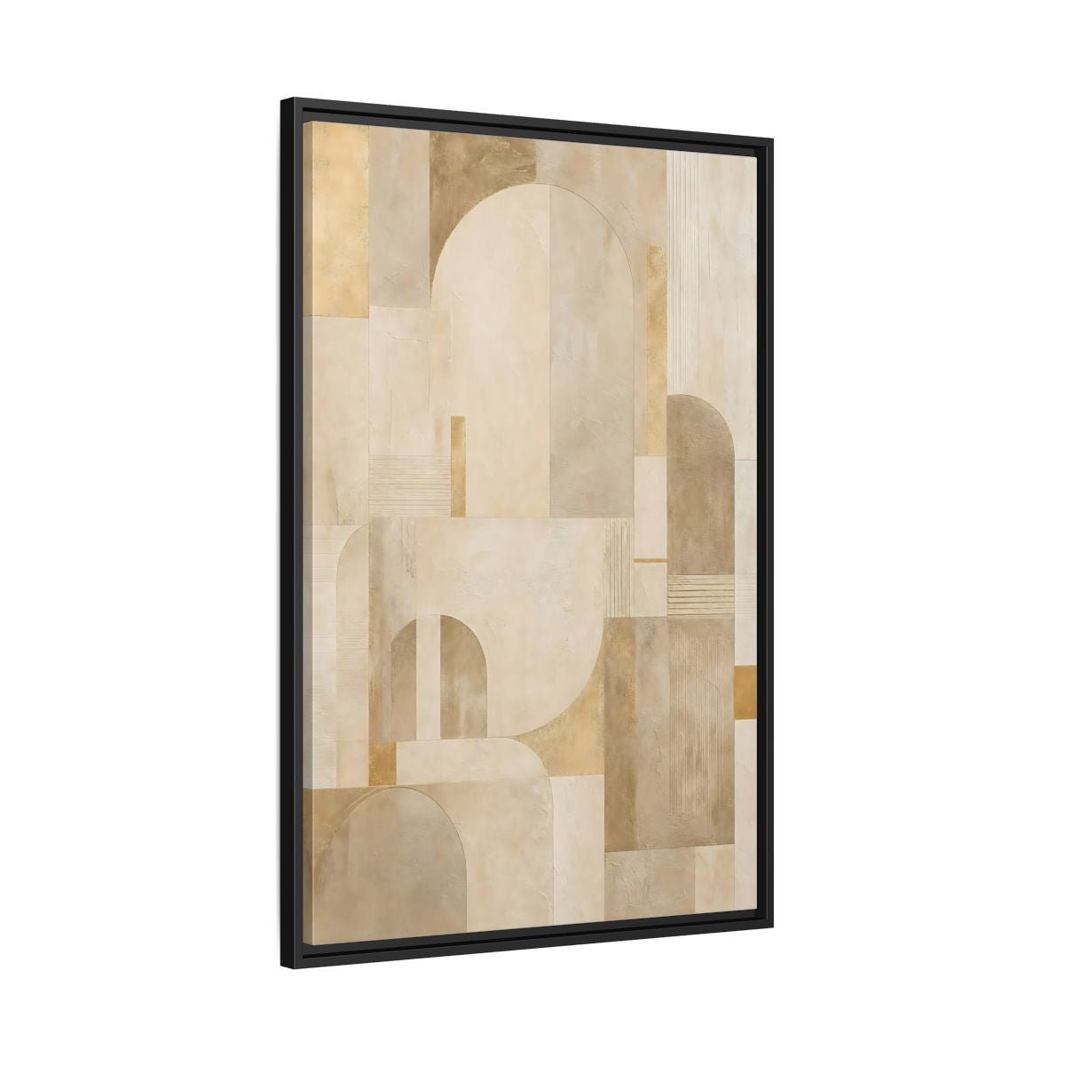 Side Mockup 13. Abstract Geometric Shapes Beige And Gold shown as stretched canvas wall art