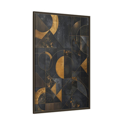Side Mockup 8. Abstract Geometric Shapes Black And Gold Geometric shown as stretched canvas wall art