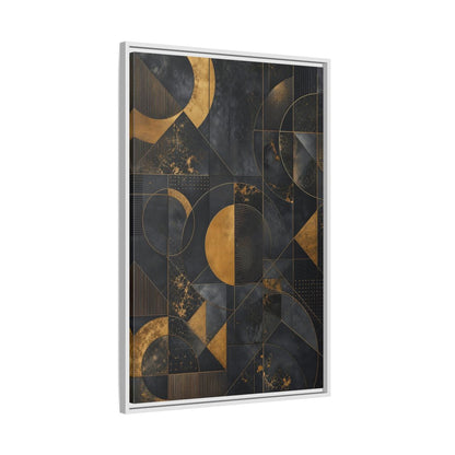 Side Mockup 9. Abstract Geometric Shapes Black And Gold Geometric shown as stretched canvas wall art
