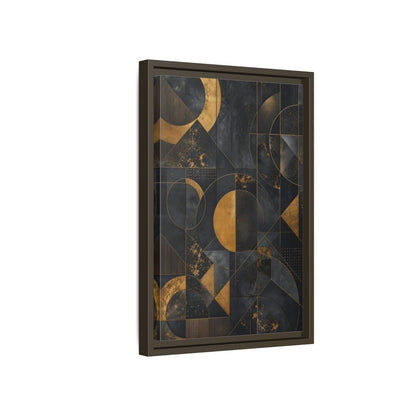 Side Mockup 5. Abstract Geometric Shapes Black And Gold Geometric shown as stretched canvas wall art
