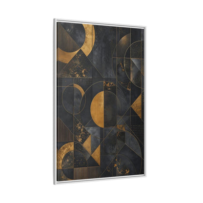Side Mockup 7. Abstract Geometric Shapes Black And Gold Geometric shown as stretched canvas wall art