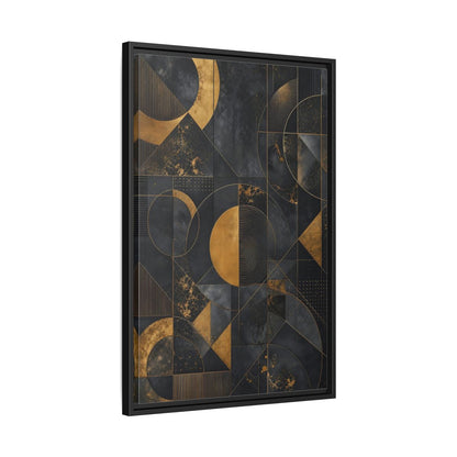 Side Mockup 14. Abstract Geometric Shapes Black And Gold Geometric shown as stretched canvas wall art