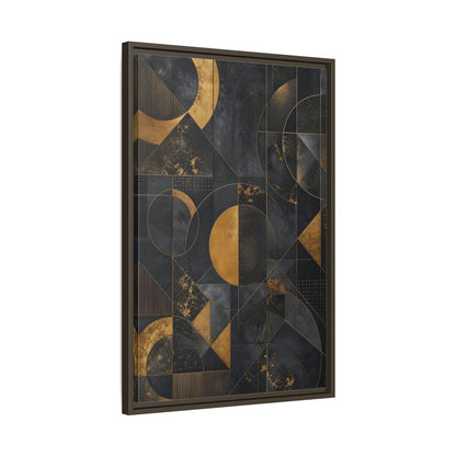 Side Mockup 11. Abstract Geometric Shapes Black And Gold Geometric shown as stretched canvas wall art