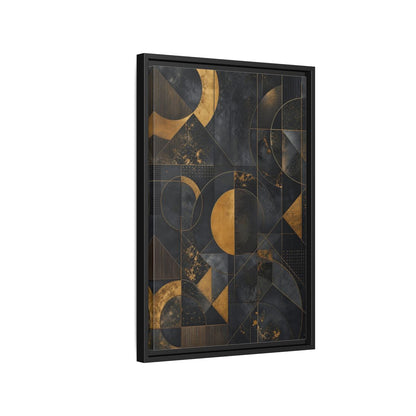 Side Mockup 3. Abstract Geometric Shapes Black And Gold Geometric shown as stretched canvas wall art
