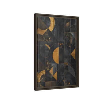 Side Mockup 2. Abstract Geometric Shapes Black And Gold Geometric shown as stretched canvas wall art