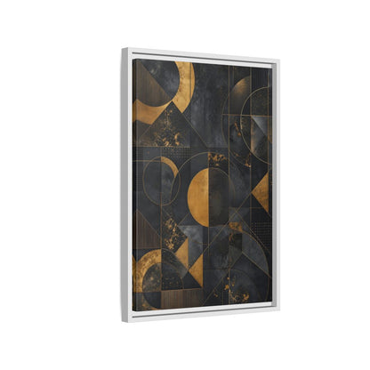 Side Mockup 1. Abstract Geometric Shapes Black And Gold Geometric shown as stretched canvas wall art