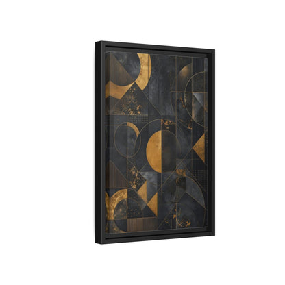 Side Mockup 6. Abstract Geometric Shapes Black And Gold Geometric shown as stretched canvas wall art