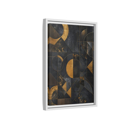 Side Mockup 4. Abstract Geometric Shapes Black And Gold Geometric shown as stretched canvas wall art