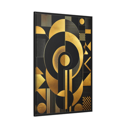 Side Mockup 12. Abstract Geometric Shapes Black And Gold Geometric shown as stretched canvas wall art