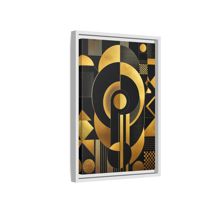 Side Mockup 4. Abstract Geometric Shapes Black And Gold Geometric shown as stretched canvas wall art