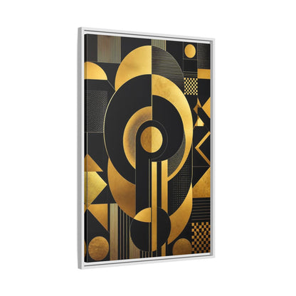 Side Mockup 9. Abstract Geometric Shapes Black And Gold Geometric shown as stretched canvas wall art