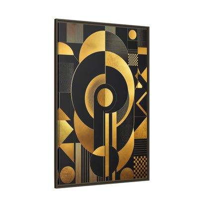 Side Mockup 8. Abstract Geometric Shapes Black And Gold Geometric shown as stretched canvas wall art