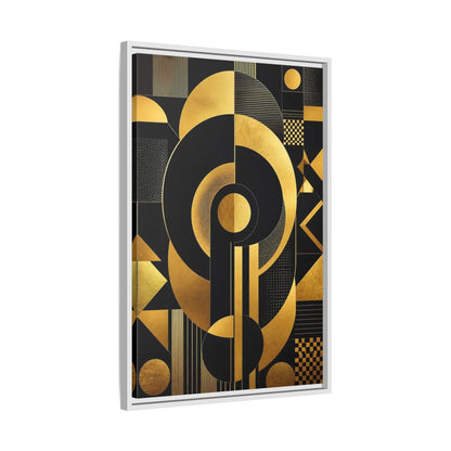 Side Mockup 10. Abstract Geometric Shapes Black And Gold Geometric shown as stretched canvas wall art