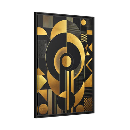 Side Mockup 13. Abstract Geometric Shapes Black And Gold Geometric shown as stretched canvas wall art
