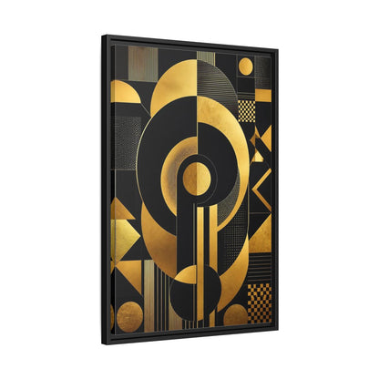 Side Mockup 14. Abstract Geometric Shapes Black And Gold Geometric shown as stretched canvas wall art