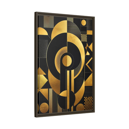 Side Mockup 11. Abstract Geometric Shapes Black And Gold Geometric shown as stretched canvas wall art