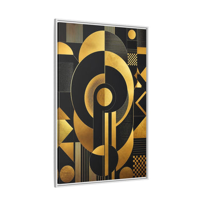 Side Mockup 7. Abstract Geometric Shapes Black And Gold Geometric shown as stretched canvas wall art