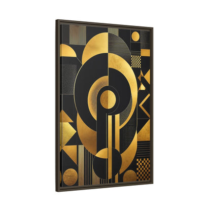 Main Mockup. Abstract Geometric Shapes Black And Gold Geometric shown as stretched canvas wall art