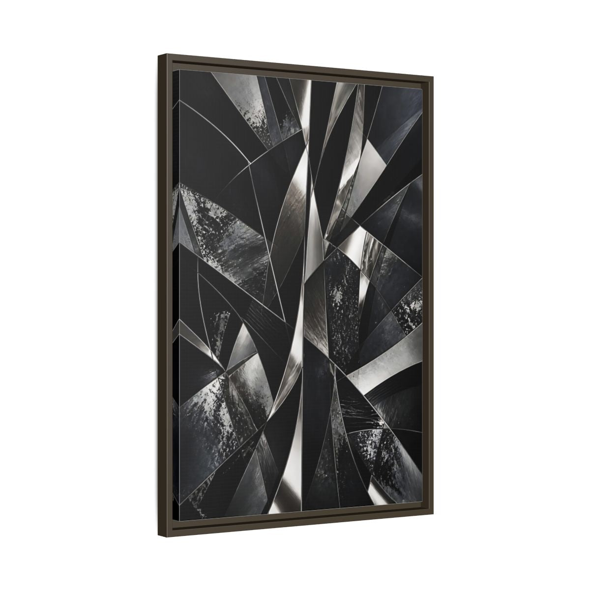 Side Mockup 11. Abstract Geometric Shapes Black And Silver shown as stretched canvas wall art