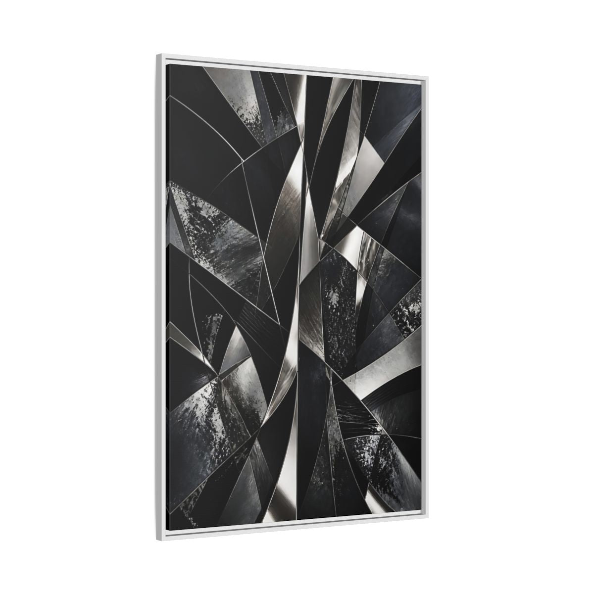 Side Mockup 7. Abstract Geometric Shapes Black And Silver shown as stretched canvas wall art