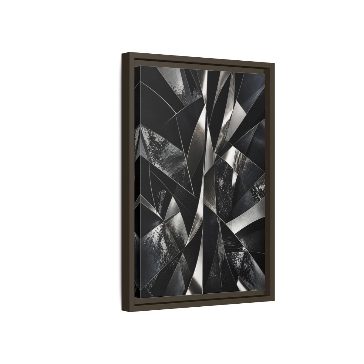 Side Mockup 5. Abstract Geometric Shapes Black And Silver shown as stretched canvas wall art