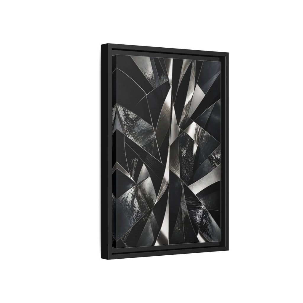 Side Mockup 6. Abstract Geometric Shapes Black And Silver shown as stretched canvas wall art