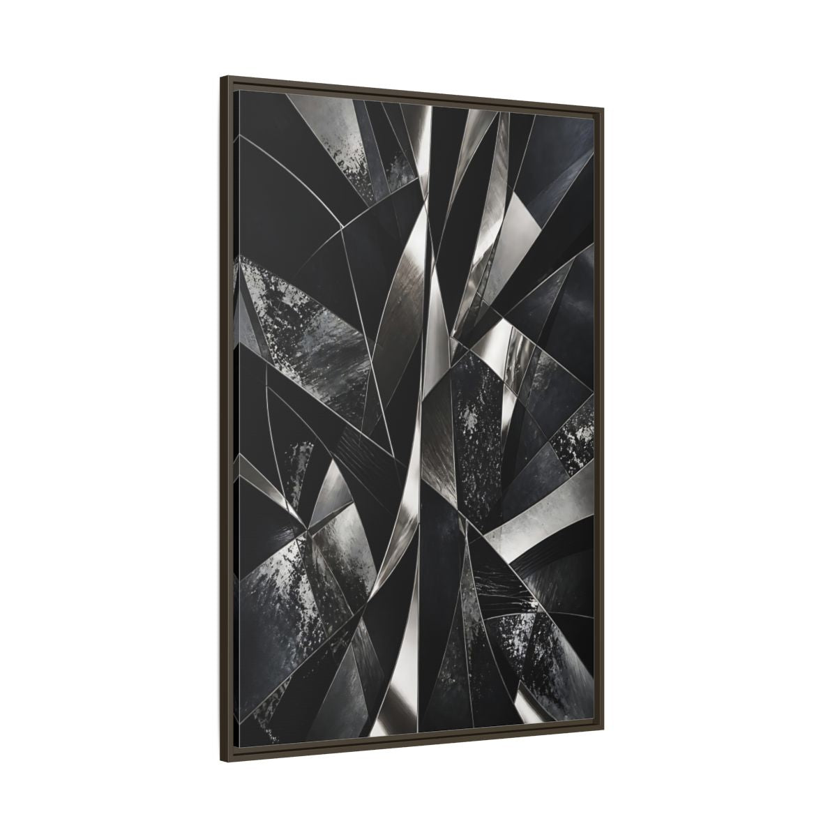 Side Mockup 8. Abstract Geometric Shapes Black And Silver shown as stretched canvas wall art