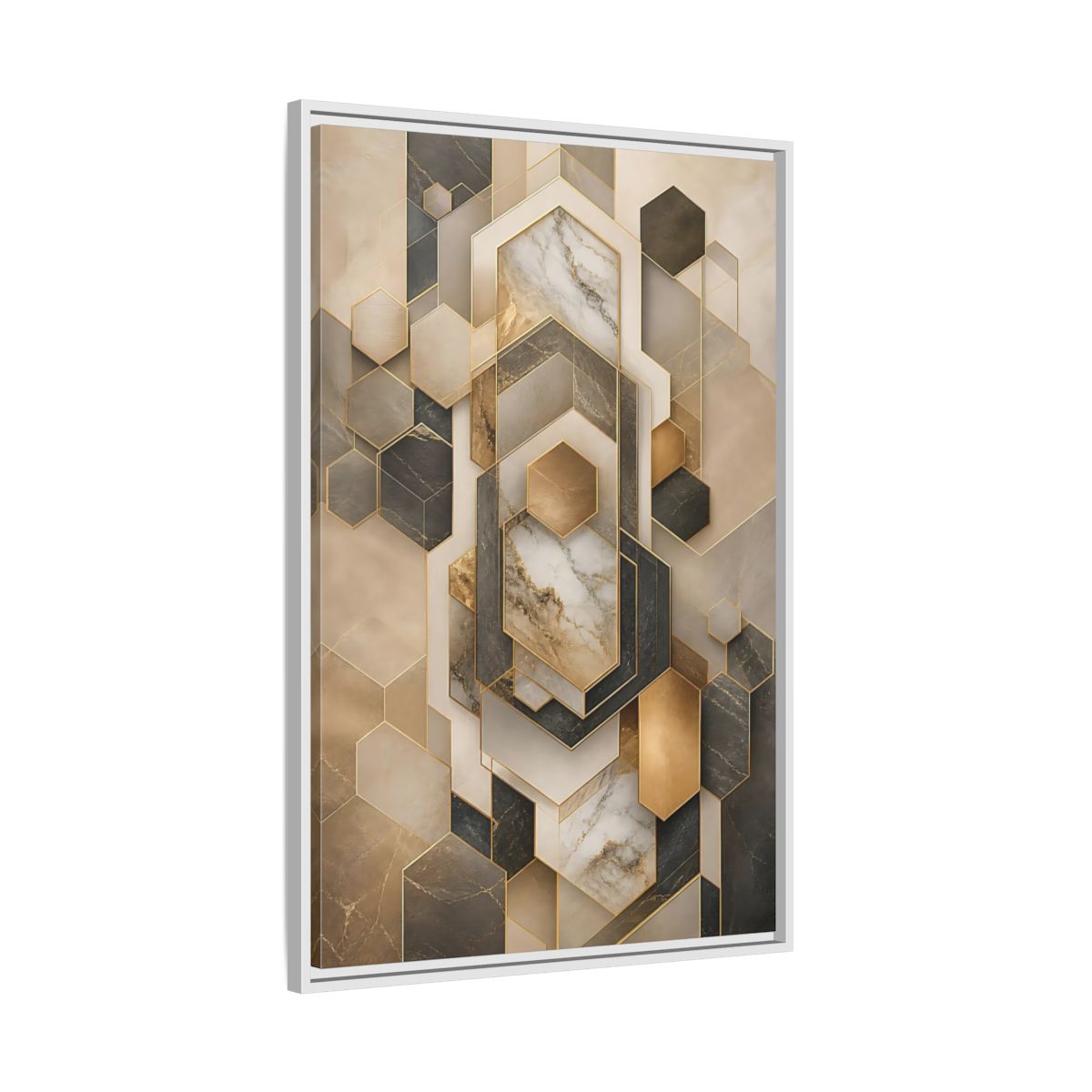 Abstract Geometric Shapes Brown and Gold Framed Canvas Wall Art - Living Room shown as canvas wall art
