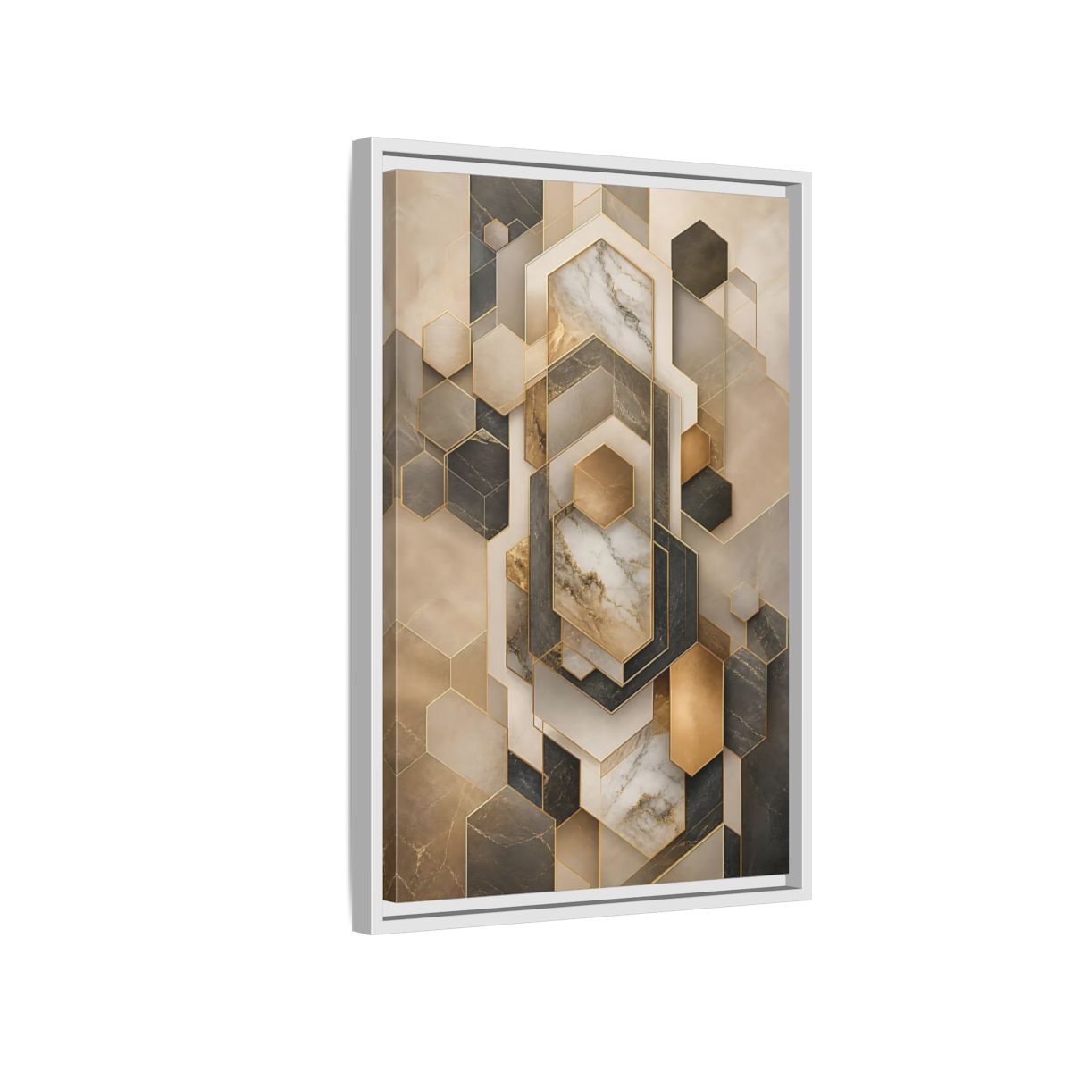 Abstract Geometric Shapes Brown and Gold Framed Canvas Wall Art - Living Room shown as canvas wall art