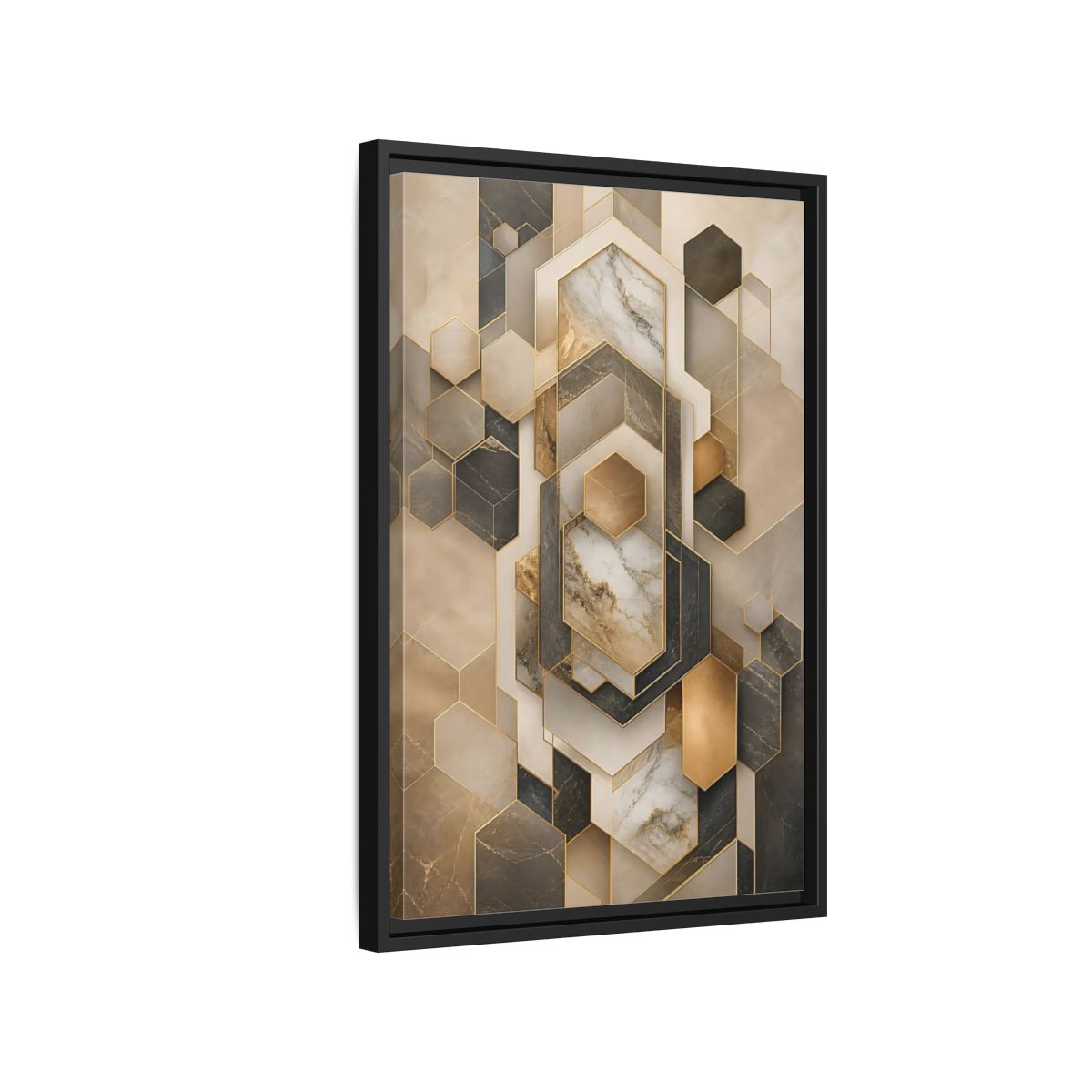 Abstract Geometric Shapes Brown and Gold Framed Canvas Wall Art - Living Room shown as canvas wall art