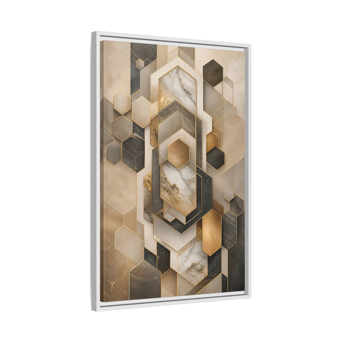 Abstract Geometric Shapes Brown and Gold Framed Canvas Wall Art - Living Room shown as canvas wall art