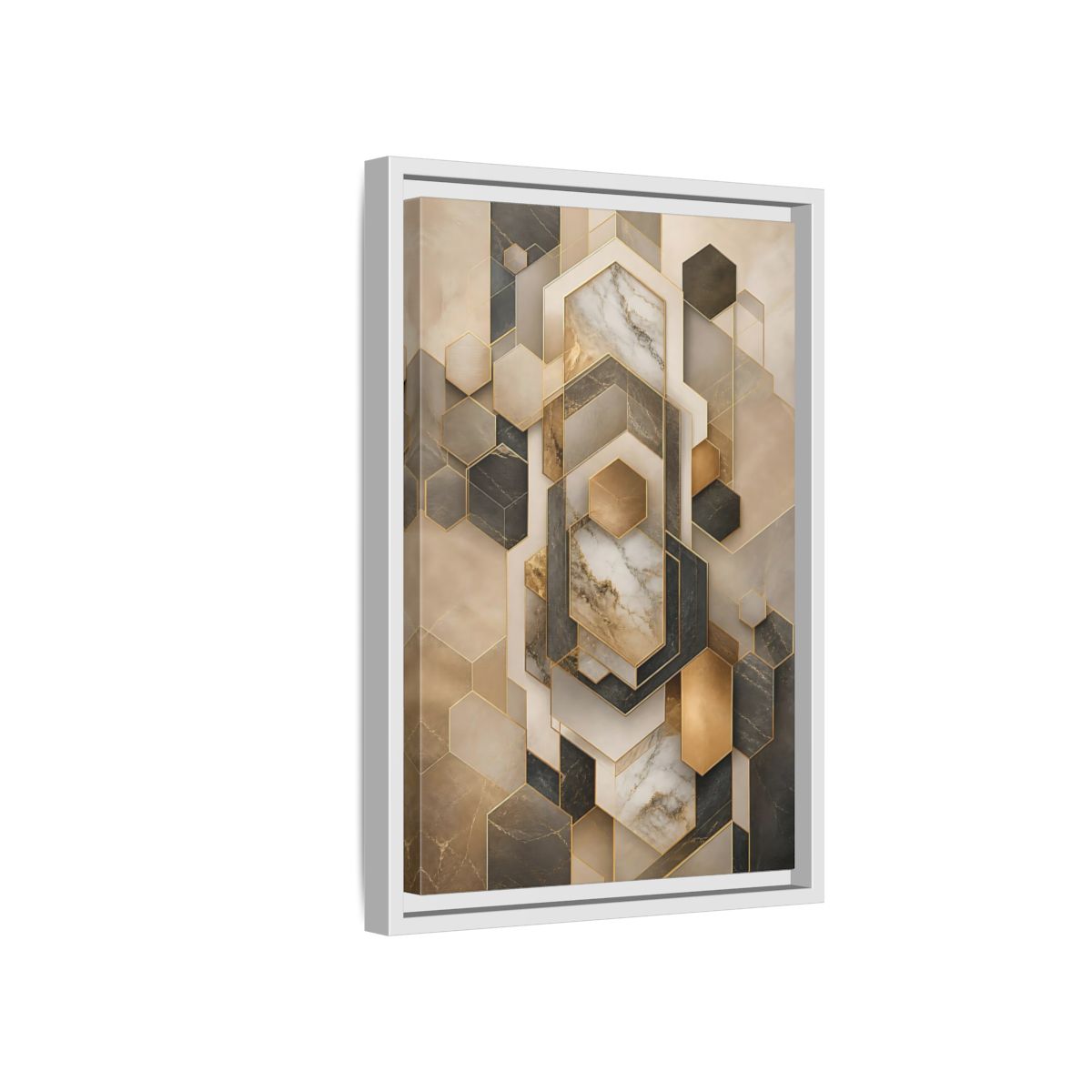 Abstract Geometric Shapes Brown and Gold Framed Canvas Wall Art - Living Room shown as canvas wall art