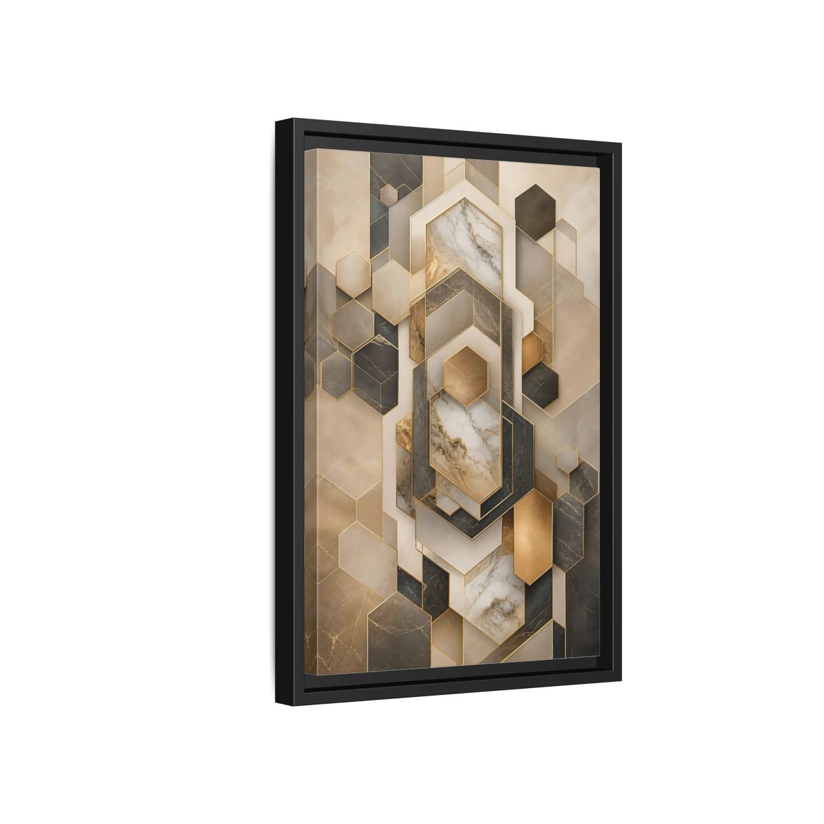 Abstract Geometric Shapes Brown and Gold Framed Canvas Wall Art - Living Room shown as canvas wall art