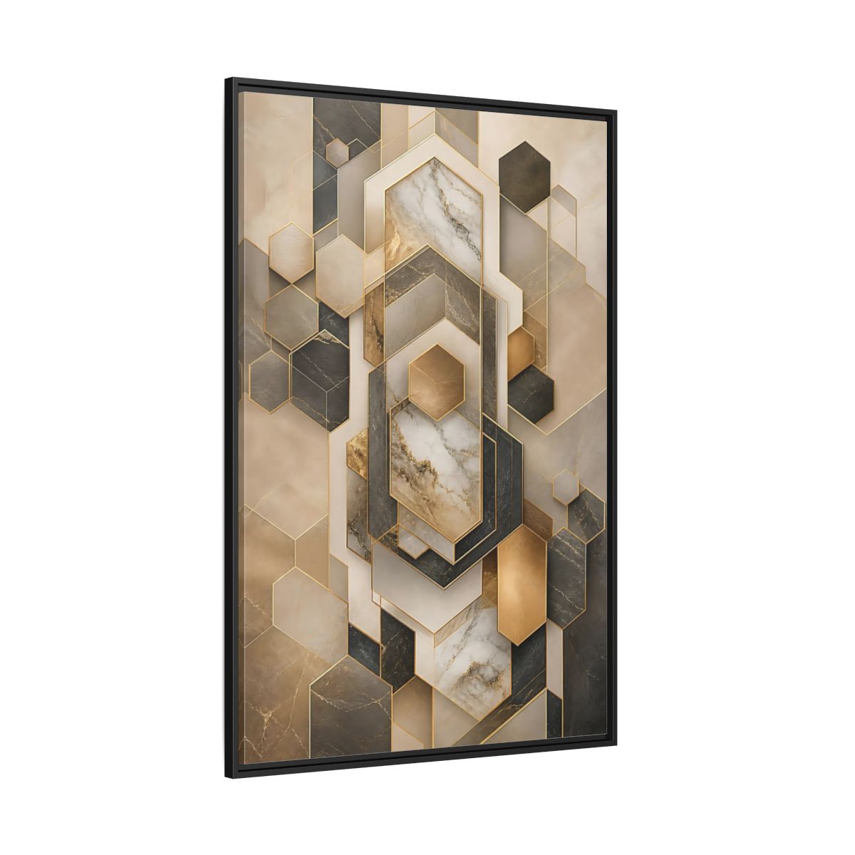 Abstract Geometric Shapes Brown and Gold Framed Canvas Wall Art - Living Room shown as canvas wall art