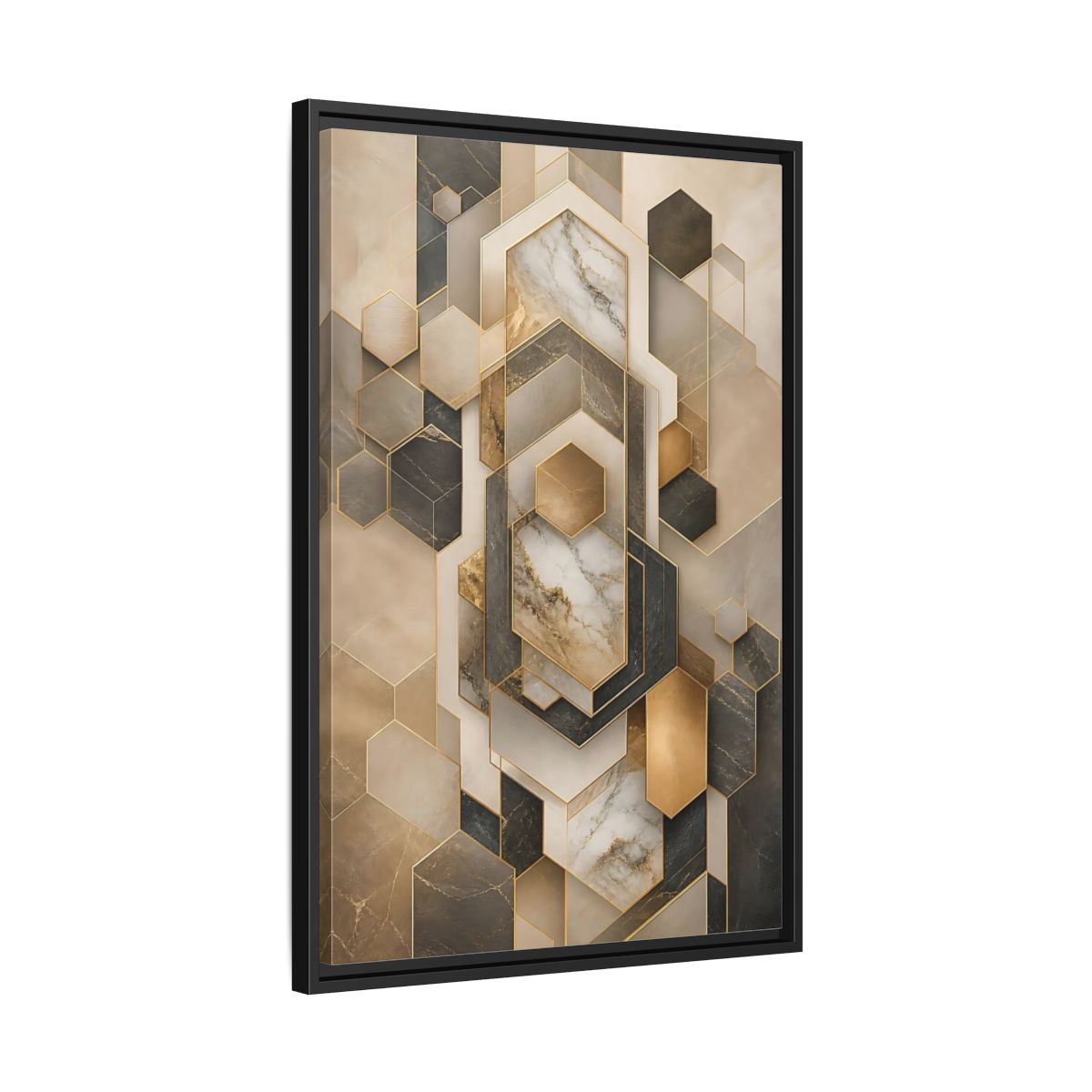 Abstract Geometric Shapes Brown and Gold Framed Canvas Wall Art - Living Room shown as canvas wall art