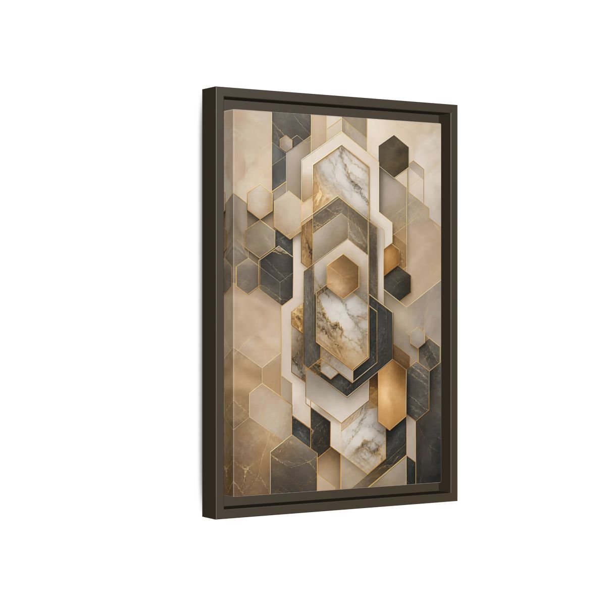 Abstract Geometric Shapes Brown and Gold Framed Canvas Wall Art - Living Room shown as canvas wall art