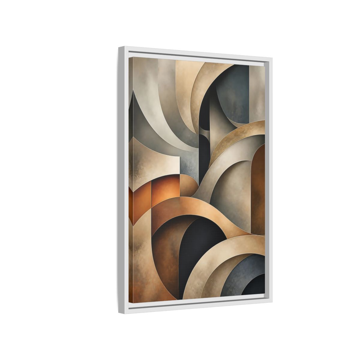 Side Mockup 1. Abstract Geometric Shapes Brown Beige Geometric shown as stretched canvas wall art